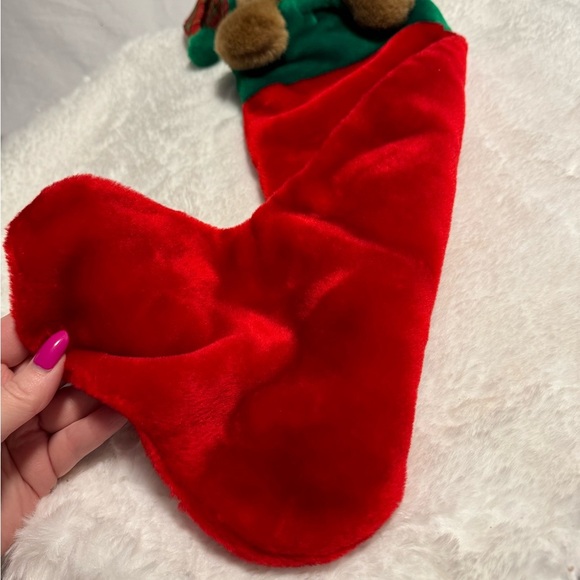 Vintage Christmas Stocking Teddy Bear Santa Hat 80’s 90s Cute Grannycore Classic - Picture 5 of 11